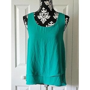 True Light Teal Layered Sleeveless Racerback Asymmetric Hem Chiffon Top Small